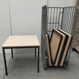  - 6x 80x80 cm ahorn kleur houten blad met zwarte metalen poten gedemonteerd (2)