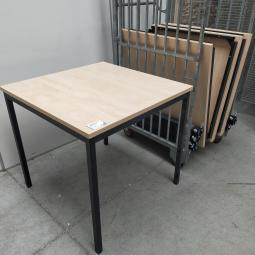  - 6x 80x80 cm ahorn kleur houten blad met zwarte metalen poten gedemonteerd (3)