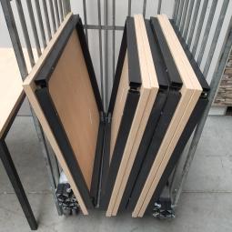  - 6x 80x80 cm ahorn kleur houten blad met zwarte metalen poten gedemonteerd (7)
