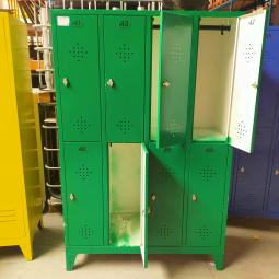 - 8-deurs retro vintage industriele metalen lockerkast 1x groen en 1x blauw (7)
