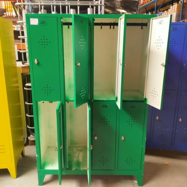  - 8-deurs retro vintage industriele metalen lockerkast 1x groen en 1x blauw (10)