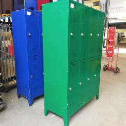  - 8-deurs retro vintage industriele metalen lockerkast 1x groen en 1x blauw (14)