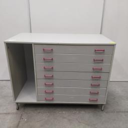  - 1x Eromes grijze houten ladekast,schoolkast, tekenladekast (1)