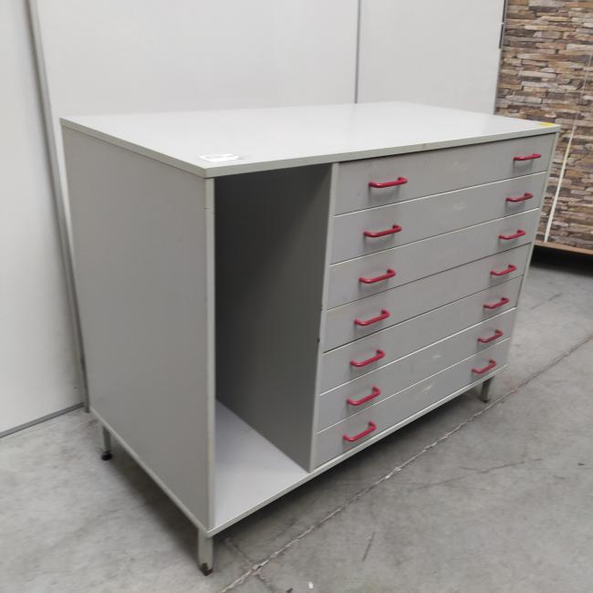  - 1x Eromes grijze houten ladekast,schoolkast, tekenladekast (2)