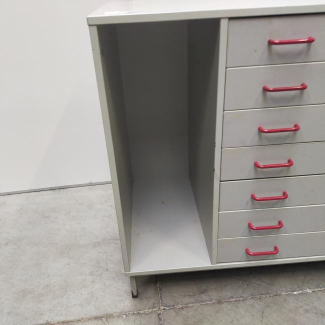  - 1x Eromes grijze houten ladekast,schoolkast, tekenladekast (3)