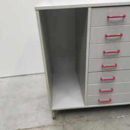  - 1x Eromes grijze houten ladekast,schoolkast, tekenladekast (3)