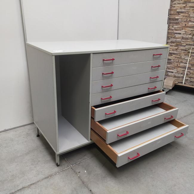  - 1x Eromes grijze houten ladekast,schoolkast, tekenladekast (4)