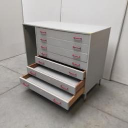  - 1x Eromes grijze houten ladekast,schoolkast, tekenladekast (5)