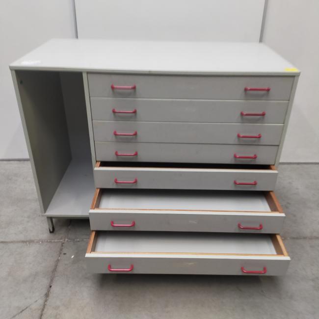  - 1x Eromes grijze houten ladekast,schoolkast, tekenladekast (6)