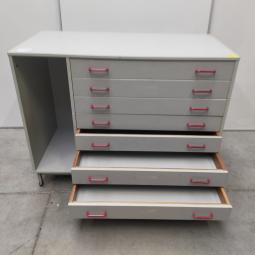  - 1x Eromes grijze houten ladekast,schoolkast, tekenladekast (6)