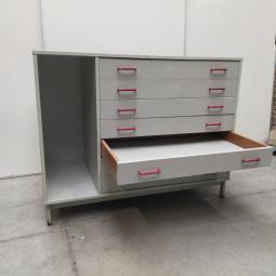  - 1x Eromes grijze houten ladekast,schoolkast, tekenladekast (7)