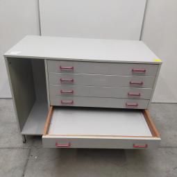  - 1x Eromes grijze houten ladekast,schoolkast, tekenladekast (8)