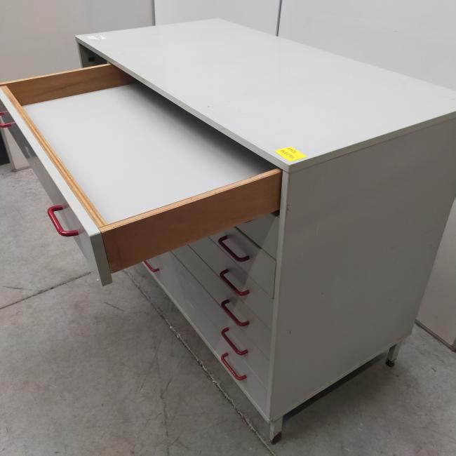  - 1x Eromes grijze houten ladekast,schoolkast, tekenladekast (9)