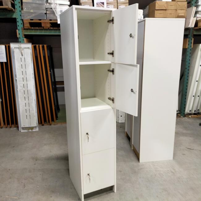  - 3x 115,- pst ex. witte houten 4-deurs lockers met nieuwe sloten eurolocks in zeer nette staat (13)