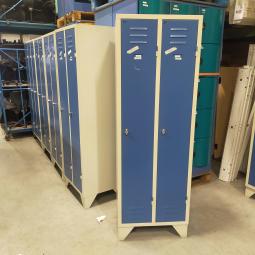  - 4x 125,- pst ex. 2-deurs grijs blauw retro vintage industriele stalen lockerkasten 180x60x50 cm (17)