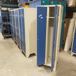  - 4x 125,- pst ex. 2-deurs grijs blauw retro vintage industriele stalen lockerkasten 180x60x50 cm (19)