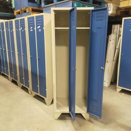  - 4x 125,- pst ex. 2-deurs grijs blauw retro vintage industriele stalen lockerkasten 180x60x50 cm (20)