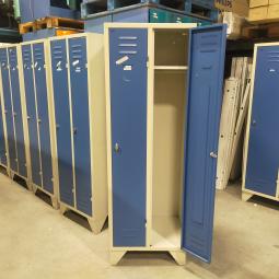  - 4x 125,- pst ex. 2-deurs grijs blauw retro vintage industriele stalen lockerkasten 180x60x50 cm (25)