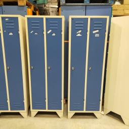  - 4x 125,- pst ex. 2-deurs grijs blauw retro vintage industriele stalen lockerkasten 180x60x50 cm (3)