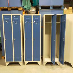  - 4x 125,- pst ex. 2-deurs grijs blauw retro vintage industriele stalen lockerkasten 180x60x50 cm (4)