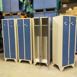  - 4x 125,- pst ex. 2-deurs grijs blauw retro vintage industriele stalen lockerkasten 180x60x50 cm (5)