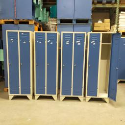  - 4x 125,- pst ex. 2-deurs grijs blauw retro vintage industriele stalen lockerkasten 180x60x50 cm (7)
