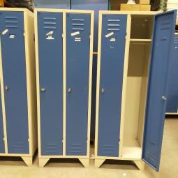  - 4x 125,- pst ex. 2-deurs grijs blauw retro vintage industriele stalen lockerkasten 180x60x50 cm (9)