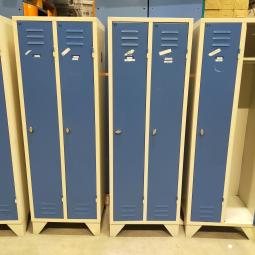  - 4x 125,- pst ex. 2-deurs grijs blauw retro vintage industriele stalen lockerkasten 180x60x50 cm (10)