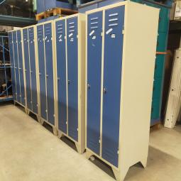 - 4x 125,- pst ex. 2-deurs grijs blauw retro vintage industriele stalen lockerkasten 180x60x50 cm (12)