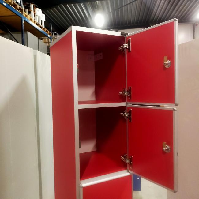  - 4x Aeastic 5-deurs rode lockers hout aluminium met nieuwe sloten eurolocks in zeer nette staat (16)