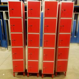  - 4x Aeastic 5-deurs rode lockers hout aluminium met nieuwe sloten eurolocks in zeer nette staat (3)