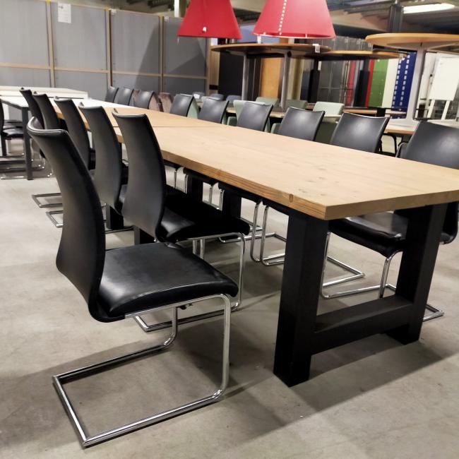  - partij goedkope sledestoelen eetkamerstoelen met zwart kunststleder bekleding (28)