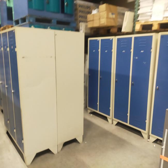  - 4x 2-deurs industriele retro vintage extra brede deuren 185x90x50 cm grijs blauw metaal 175,- per stuk ex (71)