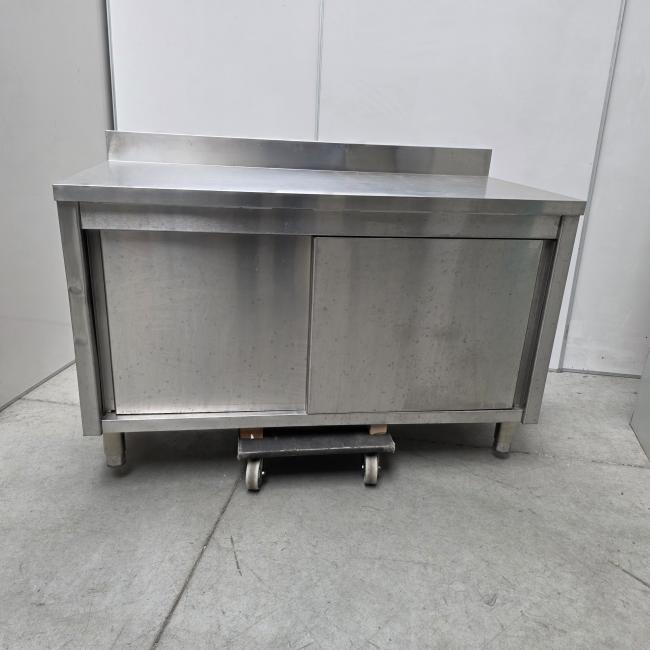  - rvs horeca kast werkbank werktafel met schuifdeuren afm 140x70x85 cm lxbxh (1)