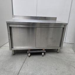 - rvs horeca kast werkbank werktafel met schuifdeuren afm 140x70x85 cm lxbxh (1)