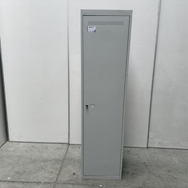  - partij 1-deurs lichtgrijze mealen lockerkasten hang-leg met schappen (2)