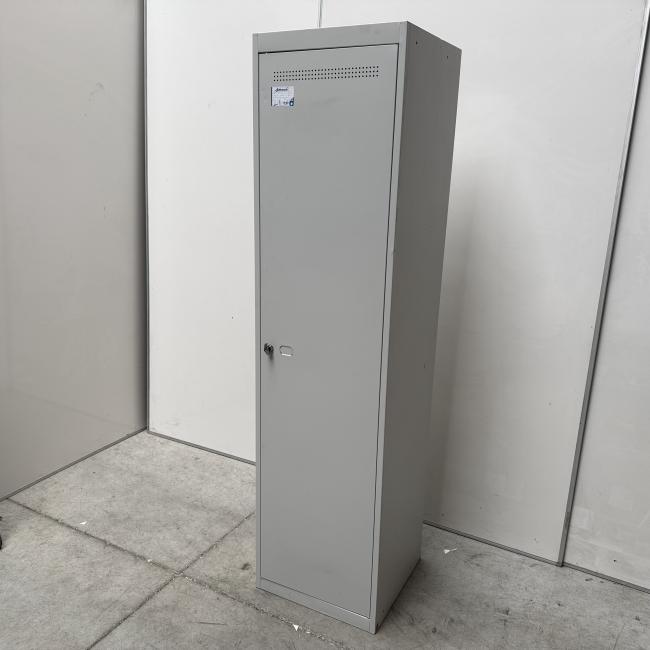  - partij 1-deurs lichtgrijze mealen lockerkasten hang-leg met schappen (4)